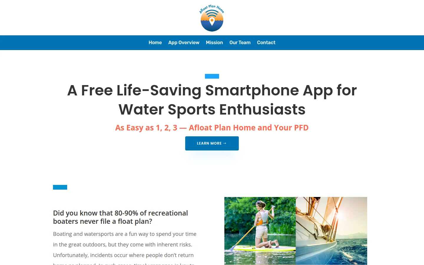 Afloat Plan Home water-safety application homepage
