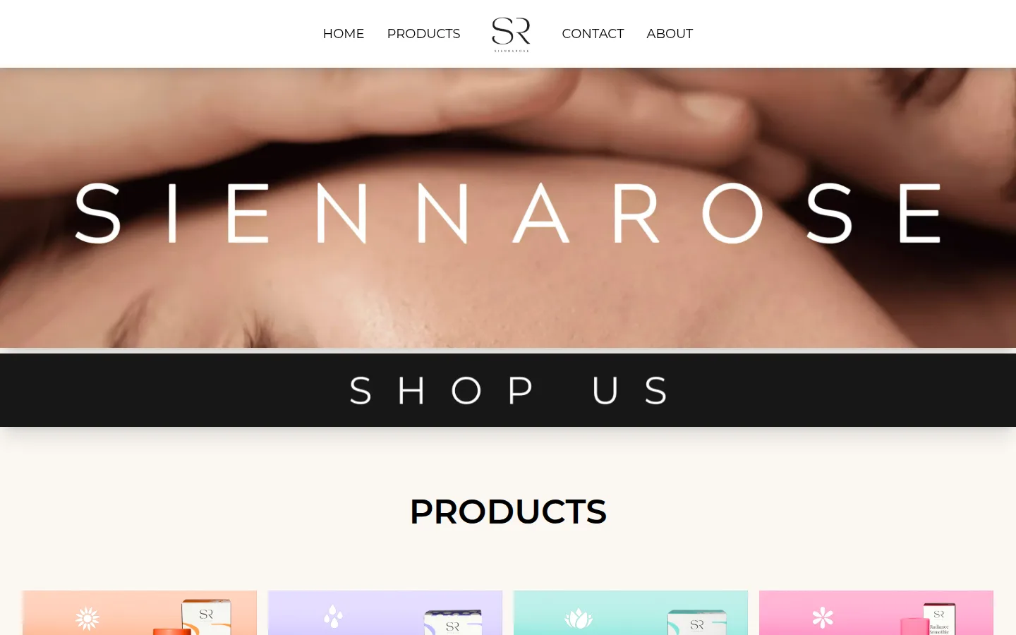 Sienna Rose beauty product homepage