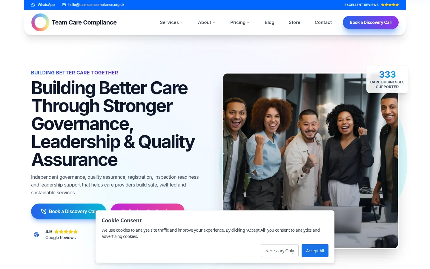 Team Care Compliance consultancy homepage